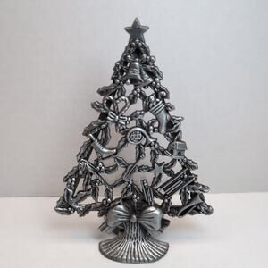 Metal Pewter Christmas Tree Tea Light Candle Holder Made In Taiwan